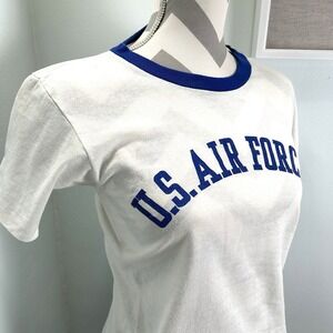 VINTAGE 70s USAF US Air Force T Shirt Military USGI‎ Cotton Ringer Size Small